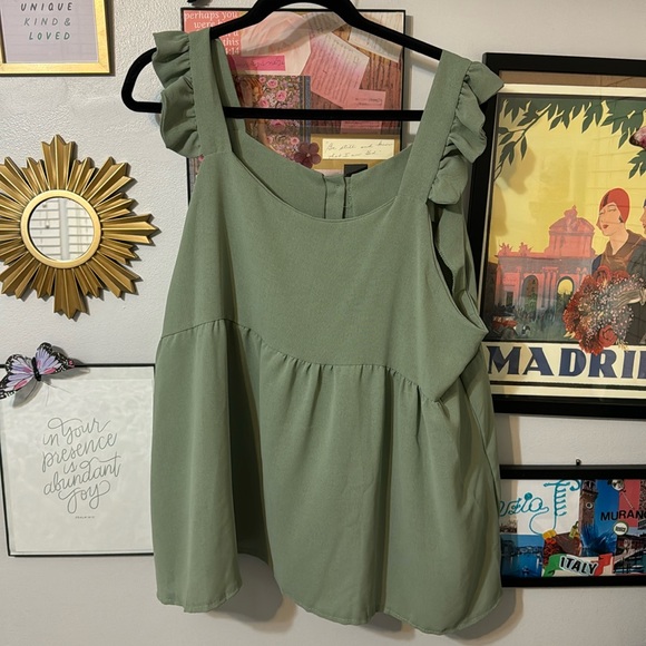 Sage Babydoll Tank Top Blouse - Picture 2 of 3